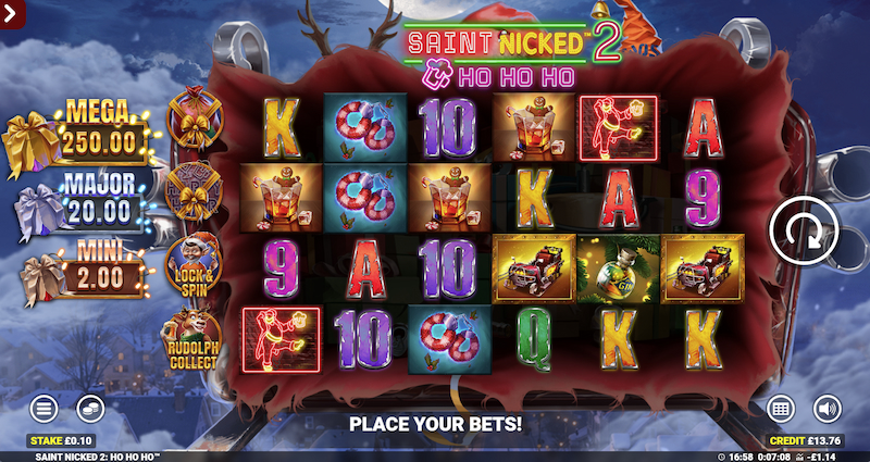 Saint Nicked 2 Ho Ho Ho slot game Christmas games christmas slots MrQ online casino real money bets Rudolph symbol  jackpot games